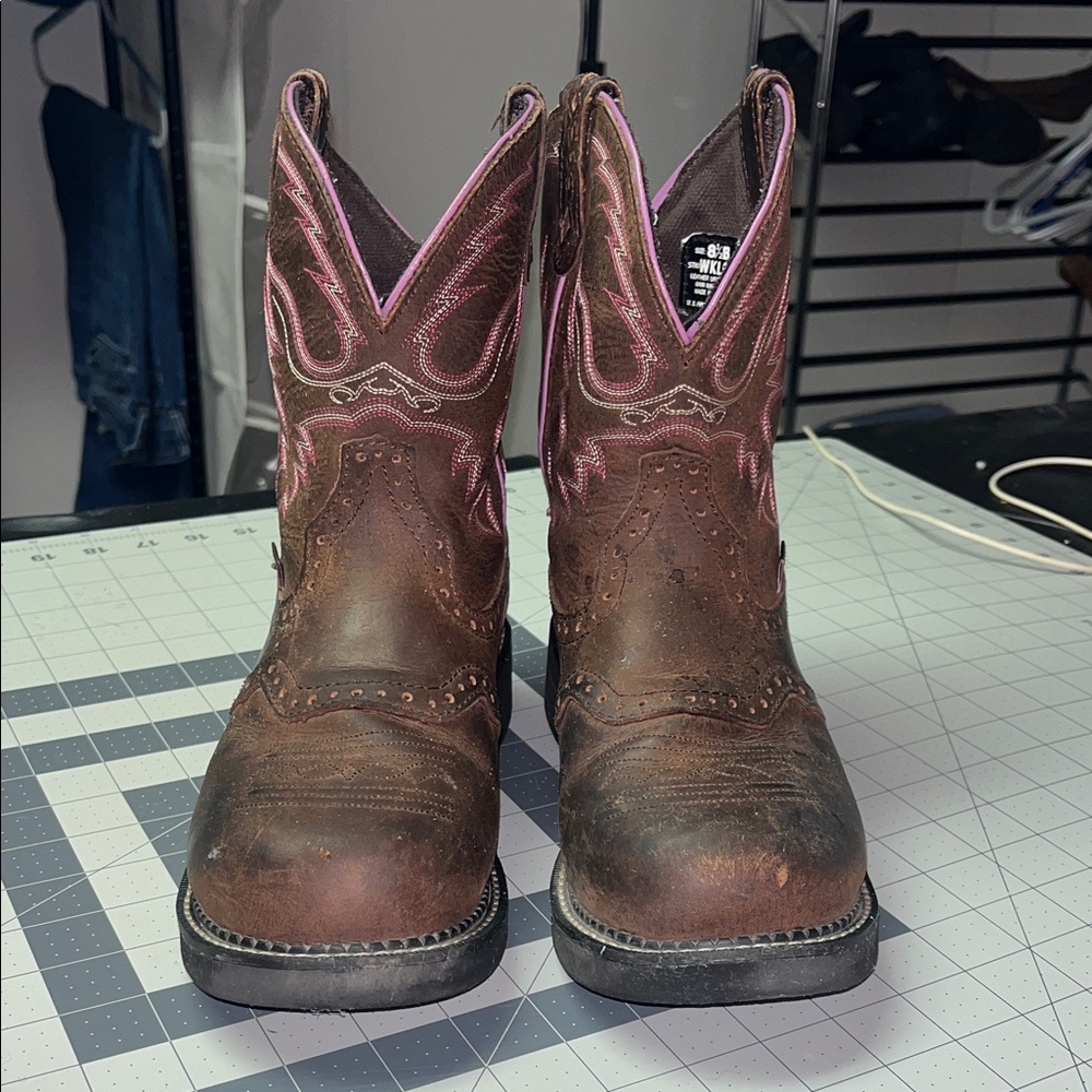 Justin’s Gypsy steel toe Brown and Pink Western Boots
